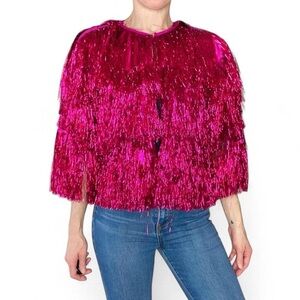 Hot Pink Funky Sparkle Lamé Fringe Costume Shawl Jacket Cardigan